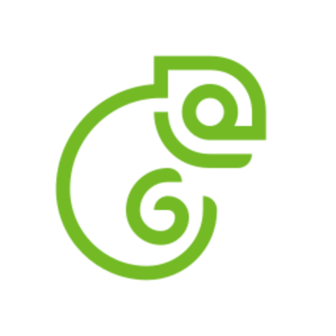 OpenSUSE logo, a stylized green lizard made of simple lines and curves, with its tail curled up under its head, appearing to smile